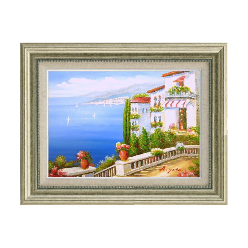 矢田晃「青い海のテラス」F6 油彩画｜油絵・写真・賞状など額縁の通販